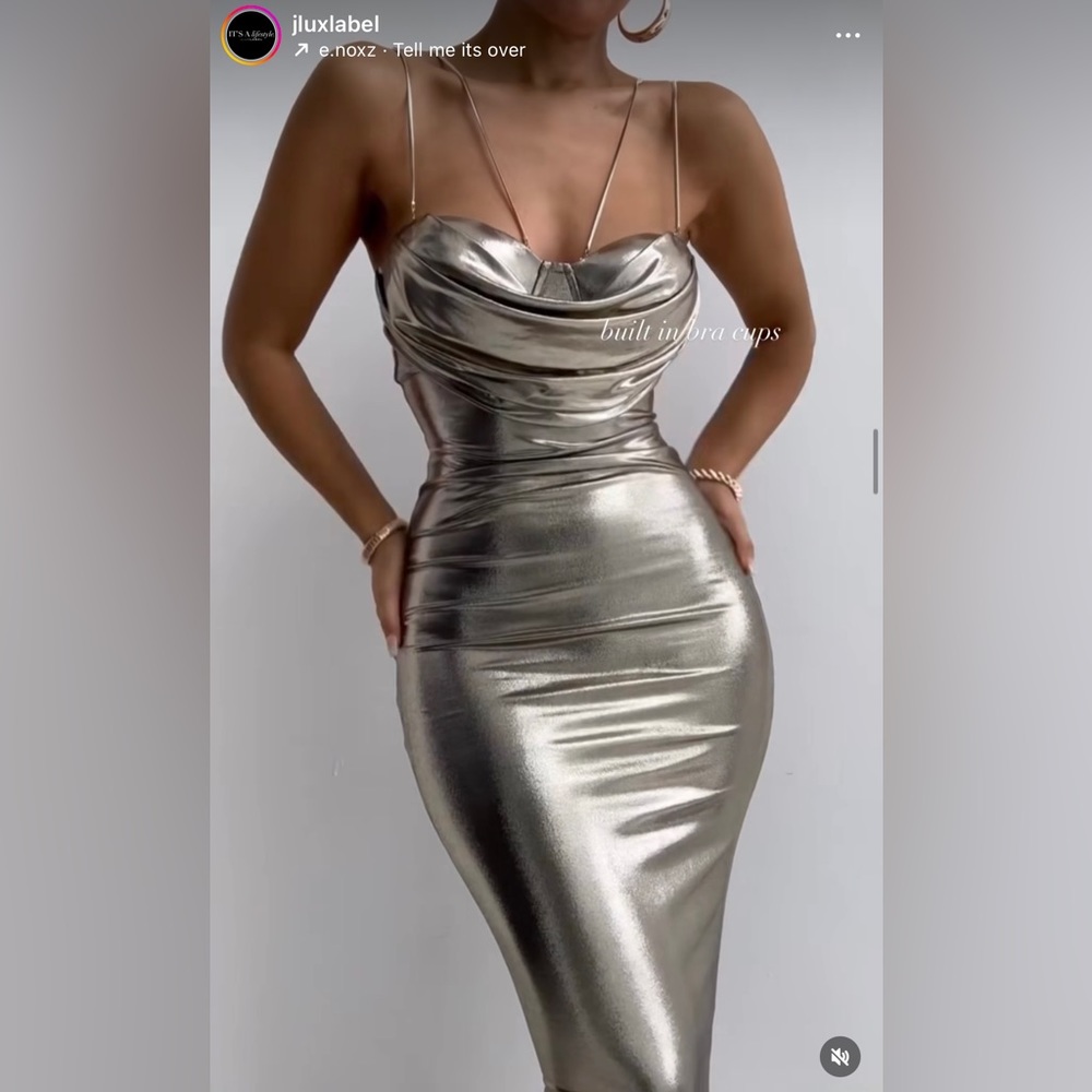 JLUXLABEL Light Gold Visions Of You Midi Dress